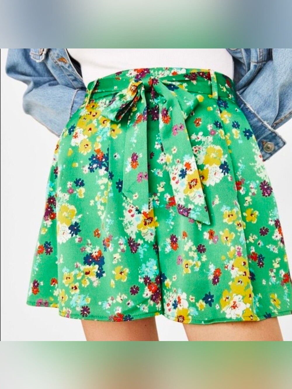 Green Floral Flowy Shorts